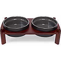 Petco Black Ceramic and Bamboo Dog Bowl Double Diner