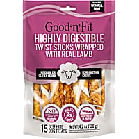 Good 'n' Fit Twist Sticks Wrapped With Real Lamb, Long-Lasting Highly Digestible Rawhide Chews For Dogs