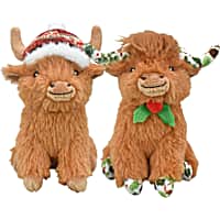 Multipet International Lamb Chop Minipet Highland Cow with Fair Isle Winter Hat or Holly Print Assorted Dog Toy