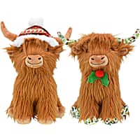 Multipet International Lamb Chop Highland Cow with Fair Isle Winter Hat or Holly Print Assorted Dog Toy