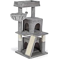 Prevue Pet Products Comfy Kitty Gray Cat Tree with Ramp, Scratching Posts, Hideaways, and Perch Bed