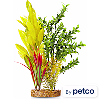 Imagitarium Forest Green Fern Plastic Aquarium Plant with Red and Yellow Accents