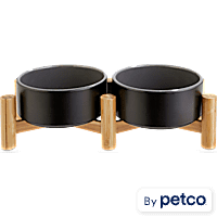 Reddy Black Ceramic & Bamboo Elevated Double Diner Pet Bowl