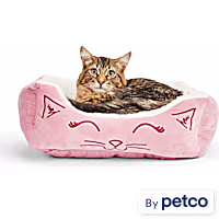 EveryYay Snooze Fest Pink Cat Face-Embroidered Rectangle Lounger Cat Bed