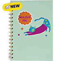 Oodles Worship Me Cat Green Spiral Notebook