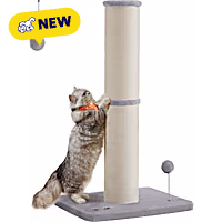 SONGMICS HOME 33.5" XL Tall Cat Scratcher Post, Sisal Pole with Spring Pompom Toy and Bell, for Medium & Large Cats