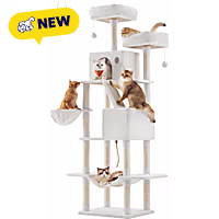 SONGMICS HOME 81.1-Inch Cat Tree Condo - Multi-Level Tower with Scratching Posts, Hammock, Basket, Perches & Caves