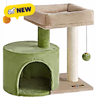 SONGMICS HOME Cat Tree Tower with Sisal Scratching Post, Padded Perch for Kittens & Small Spaces and Camel Brown
