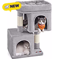 SONGMICS HOME 26.4-Inch Cat Tower - Small Cat Condo with Perch, 2 Caves & Scratching Post, for Kittens up to 7 lbs