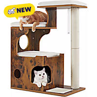 SONGMICS HOME 33.9-Inch Modern Cat Tower with Cave, 3 Perches, Scratching Post, Mat & Washable Cushions