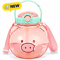 Petco Pig-Shaped Water Bottle with Straw and Carry Strap