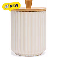 Petco Cream Ribbed Ceramic Treat Jar with Bamboo Lid