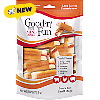 Good 'n' Fun Triple Flavor Mini Rolls for Small Dogs, Treat Your Dog to Long-Lasting Chews