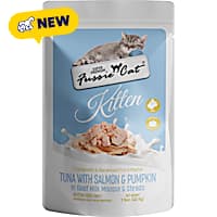 Fussie Cat Pouch Tuna & Salmon with Pumpkin in Goat Milk Mousse & Shreds Kitten Food