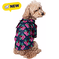 Pet Posse Navy Hawaiian Print Woven Button Down Shirt for Dogs
