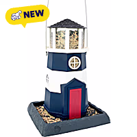 North States Village Collection Large Navy And Red Lighthouse Birdfeeder