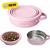 PawsPik 2-in-1 18/8 Stainless Steel & Silicone Dog & Cat Travel Bowl