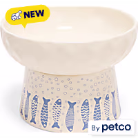 EveryYay Ceramic Pedestal Painted Fish Cat Bowl