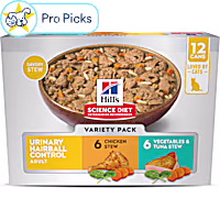 Hill's Science Diet Adult Urinary and Hairball Control Chicken & Tuna Stew Wet Cat Food Variety Pack