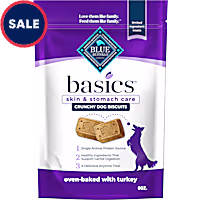 Blue Buffalo Basics Skin & Stomach Care Turkey Recipe Crunchy Dog Biscuit Treats