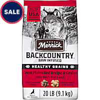 Merrick Backcountry Healthy Grains Kibble with Freeze Dried Raw Pieces, Great Plains Red Meat Recipe Dog Food
