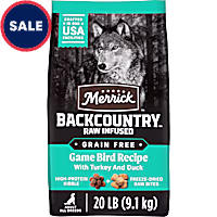 Merrick Backcountry Grain Free Kibble with Freeze Dried Raw Pieces, Game Bird Recipe Adult Dry Dog Food