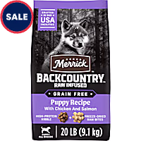 Merrick Backcountry Grain Free Kibble with Freeze Dried Raw Pieces, Chicken Recipe Dry Puppy Dog Food