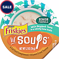 Purina Friskies Lil' Soups with Skipjack Tuna in a Velvety Tuna Broth Grain Free Senior Lickable Cat Food Topper