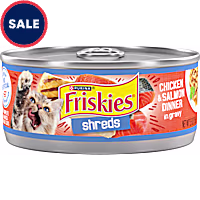 Friskies Shreds Chicken and Salmon Dinner in Wet Cat Food Gravy