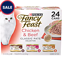 Fancy Feast Pate Chicken and Beef Classic Collection Grain Free Wet Cat Food Variety Pack