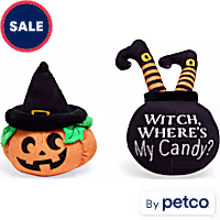 Bootique Pumpkin & Witch Plush Dog Toy Set