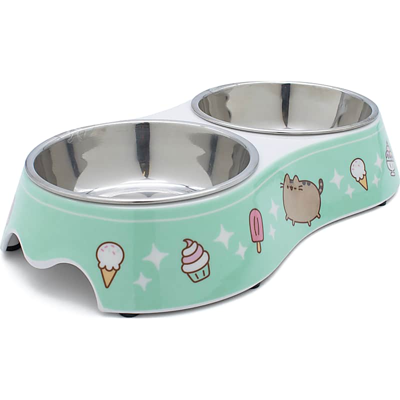 Vesper Ceramic Cat Bowl on Wooden Stand