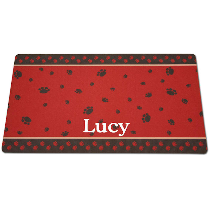 Photos - Pet Bowl Drymate Red & Brown Paw Border Personalized Pet Placemat, 12" L X 20" W 