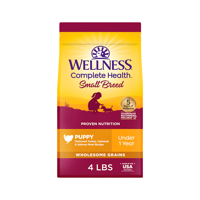 Wellness Complete Health Natural Small Breed Puppy Dry Dog Food Turkey Salmon & Oatmeal 4-Pound Bag