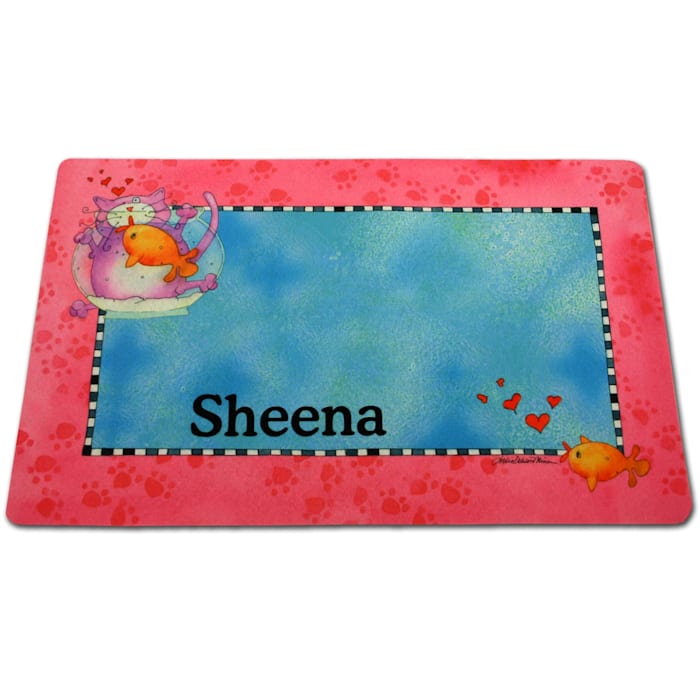 Photos - Pet Bowl Drymate Pink Border Fish Bowl Personalized Pet Placemat, 12" L X 20" W 