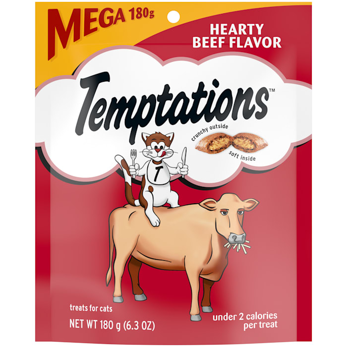 Best by 02-2025)) Temptations Classic  Crunchy And Soft Cat Treats  Hearty Beef Flavor  6.3 Oz Pouch