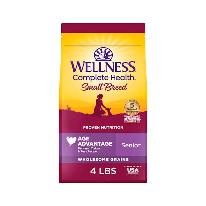 Wellness Complete Health Natural Small Breed Senior Dry Dog Food Turkey & Peas 4-Pound Bag