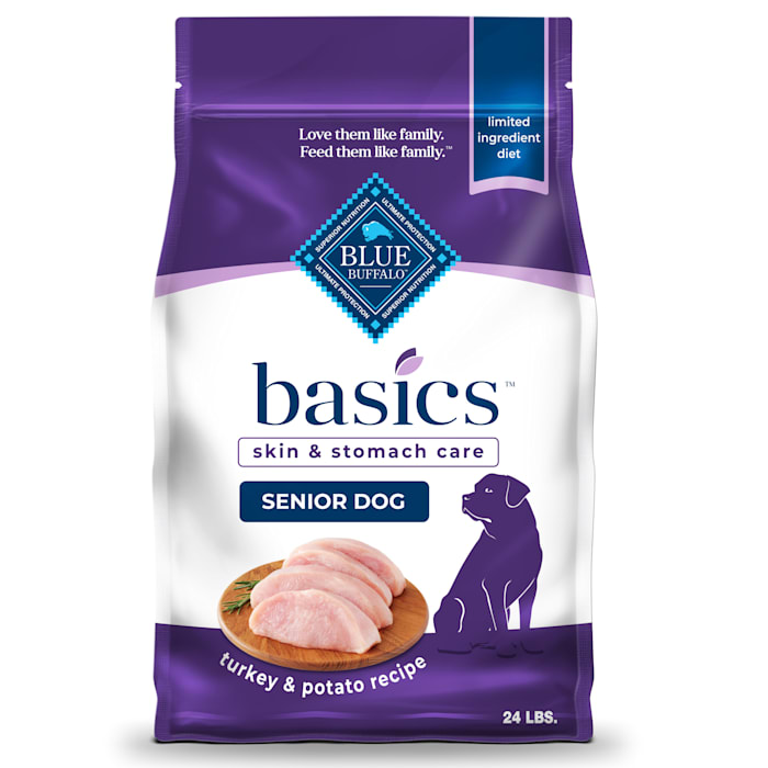 Photos - Dog Food Blue Buffalo Basics Skin & Stomach Care, Limited Ingredient Diet, Turkey Recipe Senior Dry , 24 lbs. 