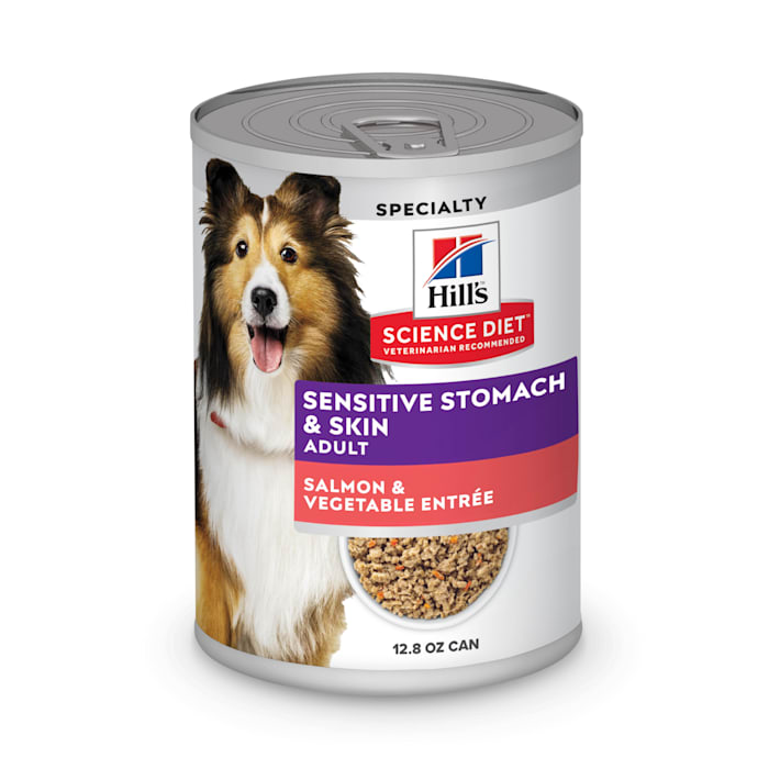 Hill's Science Diet Adult Sensitive Stomach & Sensitive Skin Salmon & Vegetable Entree Canned Wet Dog Food, 12.8 oz, Pack of 12