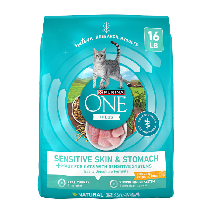 UPC 017800031974 product image for Purina ONE +Plus Sensitive Skin and Stomach Formula Natural Dry Cat Food, 16 lbs | upcitemdb.com