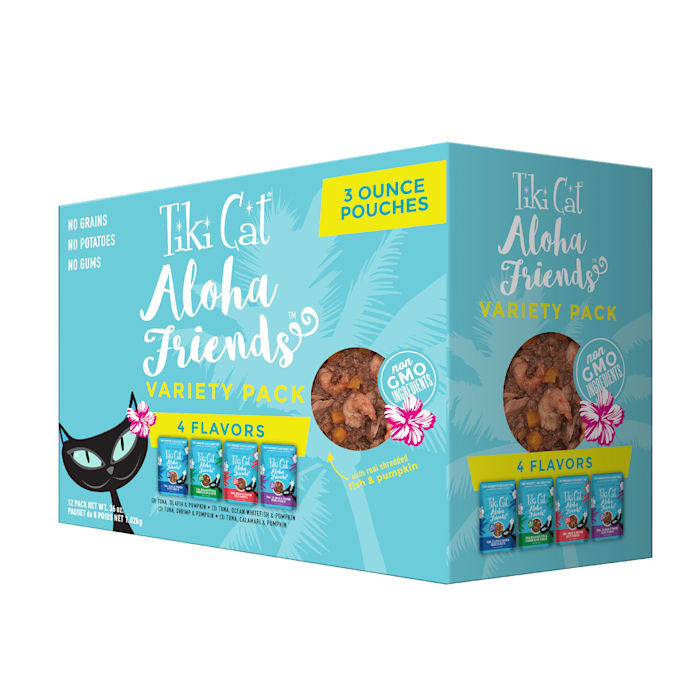 UPC 693804430106 product image for Tiki Cat Aloha Friends Variety Pack Cat Food Pouches, 3 oz., Case of 12 | upcitemdb.com