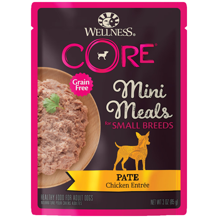 Wellness CORE Natural Grain Free Small Breed Mini Meals Pate Chicken Entree in Gravy Wet Dog Food, 3 oz. (BB 6/24)