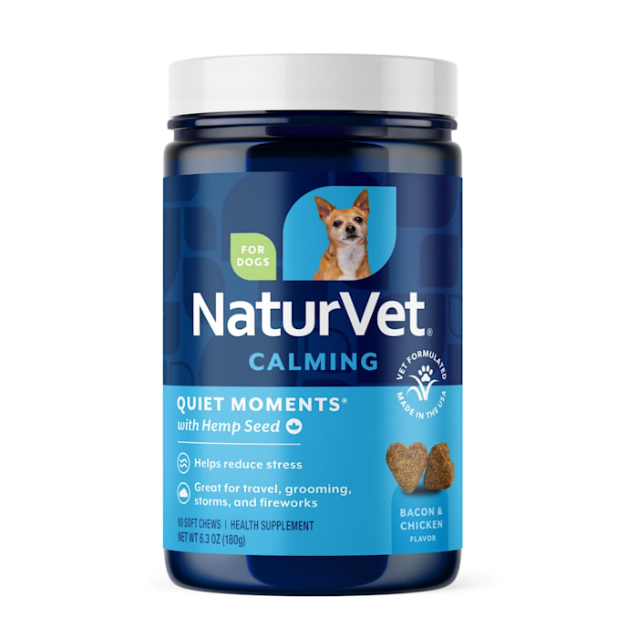 NaturVet Bacon and Chicken Flavor, Quiet Moments with Hemp Seed Calming Supplements for Dogs, Count of 60