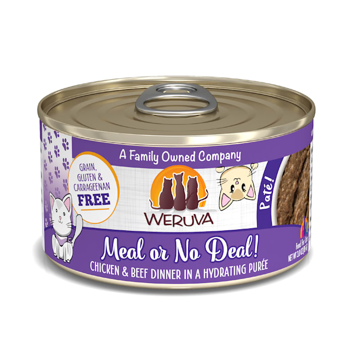 Weruva Pate Meal or No Deal! Chicken & Beef Dinner in a Hydrating Puree Wet Cat Food, 3 oz.