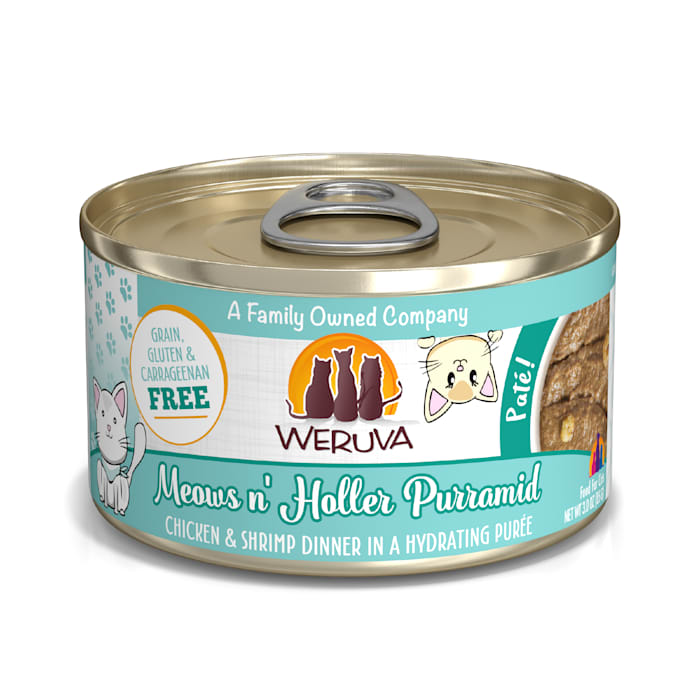Weruva Pate Meows n' Holler Purramid Chicken & Shrimp Dinner in a Hydrating Puree Wet Cat Food, 3 oz.