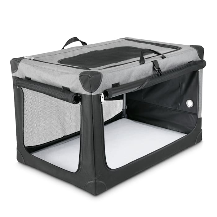 EveryYay Going Places Stow & Go Portable Canvas Dog Crate, 24" L X 18" W X 17" H, Grey, Small