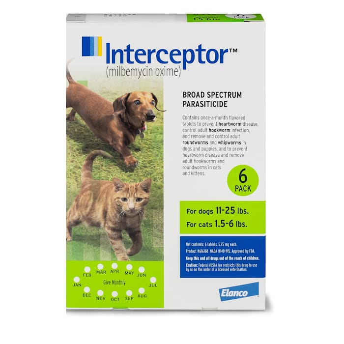 Photos - Dog Medicines & Vitamins Interceptor Interceptor Flavor Tabs for Dogs 11 to 25 lbs and Cats 1.5 to 6 lbs, 6 Month Supply