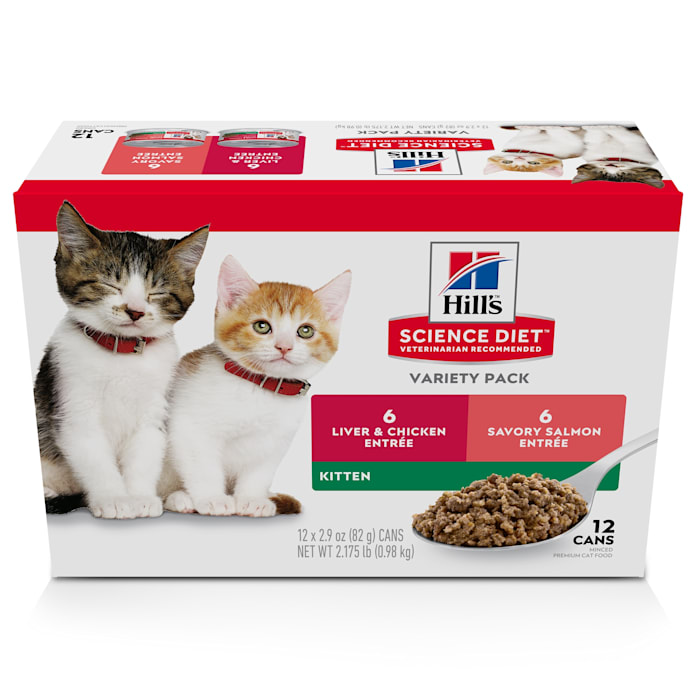 Hill's Science Diet Kitten Canned Cat Food Variety Pack, Liver & Chicken and Savory Salmon, 2.9 oz, 12 Pack wet cat food