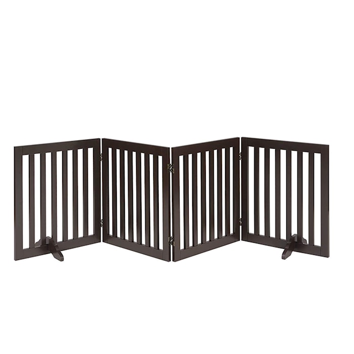UniPaws Flat Wooden 4 Panel Dog Gate Espresso Freestanding, 20"-80" W X 24" H, Brown, Medium