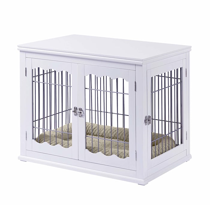 Unipaws Crate with Pet Cushion  Durable Kennel  Fashion Design Dog House  Side Table for Indoor Use  White
